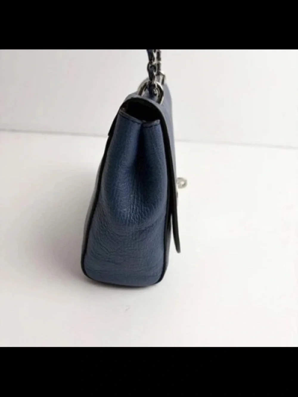 Mulberry Navy Blue Leather Crossbody with Silver Chain